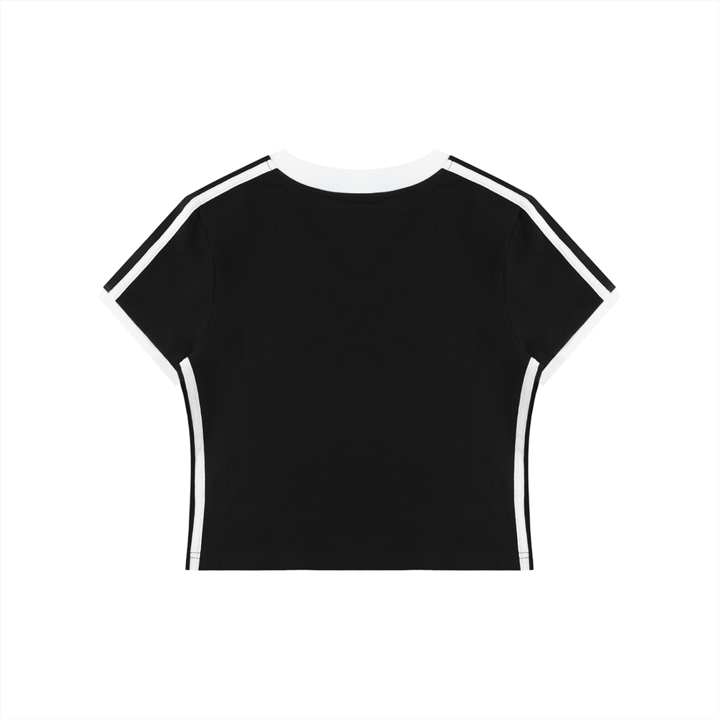 Women's Retro Binding V-Neck Crop T-Shirt
