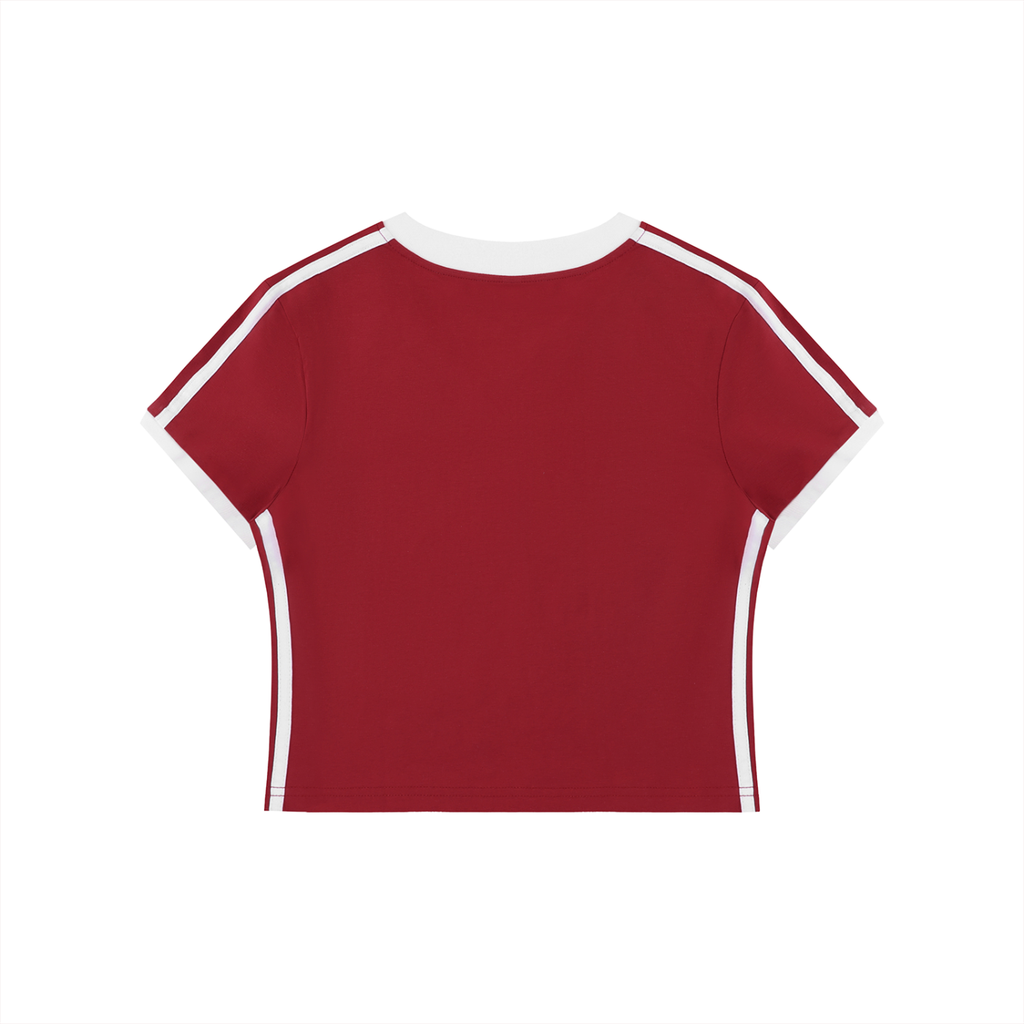 Women's Retro Binding V-Neck Crop T-Shirt