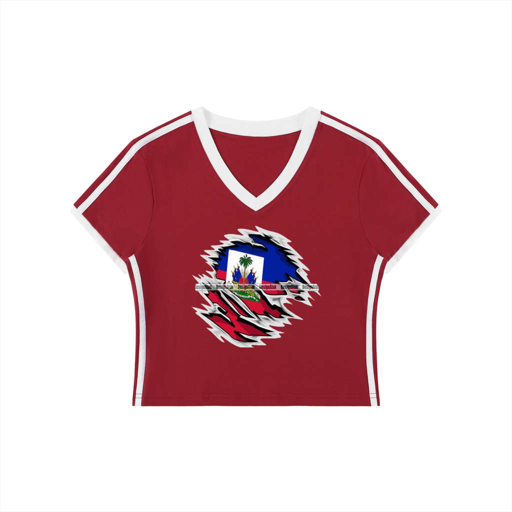 Women's Retro Binding V-Neck Crop T-Shirt