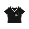 Women's Retro Binding V-Neck Crop T-Shirt